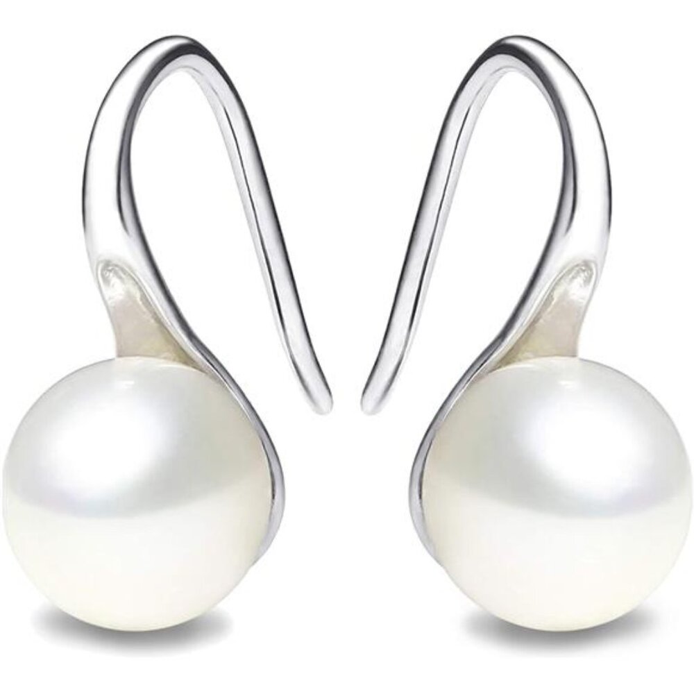 925 Sterling Silver Hoop Handpicked AAA+ Quality 7.5-8mm White‎ Freshwater
